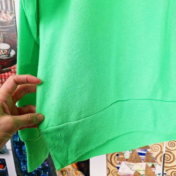 Vintage 80s Neon Green Sweatshirt "Crazy" Graphic Print Size Medium Mens Womens - Picture 5 of 6